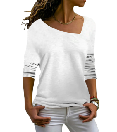 歪V领长袖T恤 （LTW20089） - 仿棉-180g/S