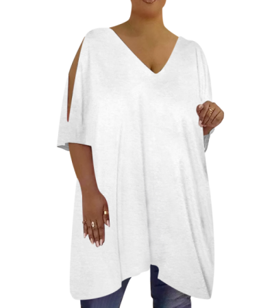 女仿棉印花V领长款短袖T恤LTW20352 - 仿棉-180g/L