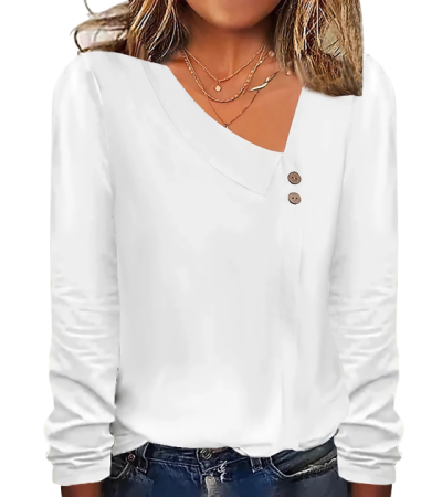 女仿棉不对称V领长袖T恤LTW20505 - 仿棉-180g/S