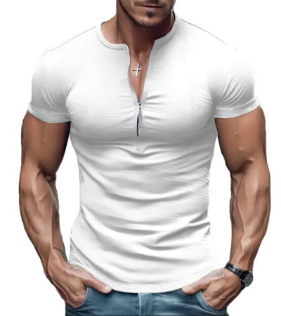 男数码仿棉门襟拉链短袖亨利衫T血LTM100600 - 仿棉-180g/S