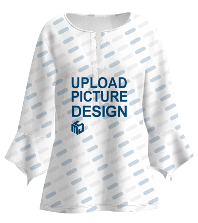  女数码印半开衫前中10粒扣圆领不规则袖口上衣-LTW20354X - 仿棉-180g/S