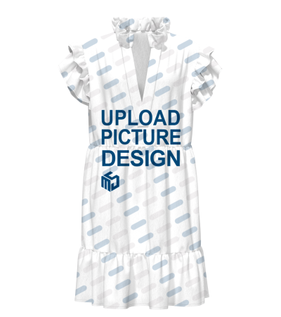 女士V领荷叶袖连衣裙-XJB8602 - 四面弹-120g/S