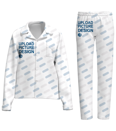 长袖长裤翻领睡衣套装有袋有脚口有袖口-P100045 - 仿棉-200g/M