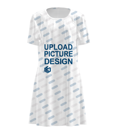 女士圆领褶皱花苞袖连衣裙-A0030X - 仿棉-200g/S