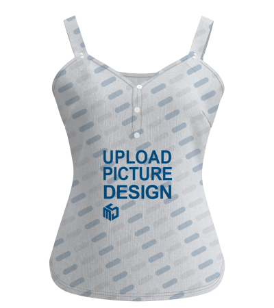 女数码印仿棉前中带装饰扣圆领吊带背心-A0039X - 仿棉-200g/S