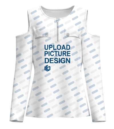 女螺纹坑条圆领门襟半拉链长袖T恤-LTW20662X - 螺纹坑条-140g/S