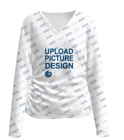 女士V领侧骨缩橡筋长袖落肩上衣-A0198X - 仿棉-200g/S