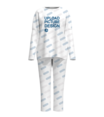 女士圆领左右袋抽皱长袖套装-FYJ003X - 仿棉-180g/S