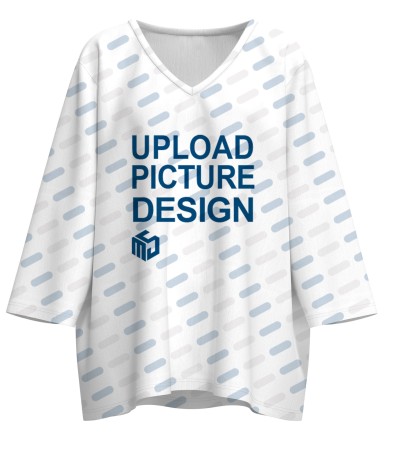 女装数码宽松落肩印7分袖V领T恤LTW20350X - 仿棉-200g/L