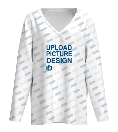 女士数码印长袖V领T恤-LTW20063X - 仿棉-180g/S