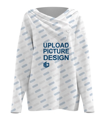 堆领女V领落肩长袖上衣-LTW20172X - 仿棉-200g/S