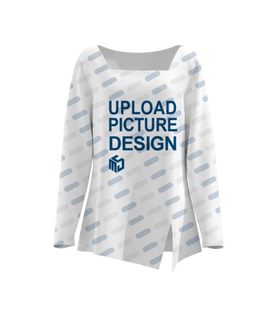 女数码印仿棉方领不规则衫脚开叉上衣-LTW20238X - 仿棉-180g/S