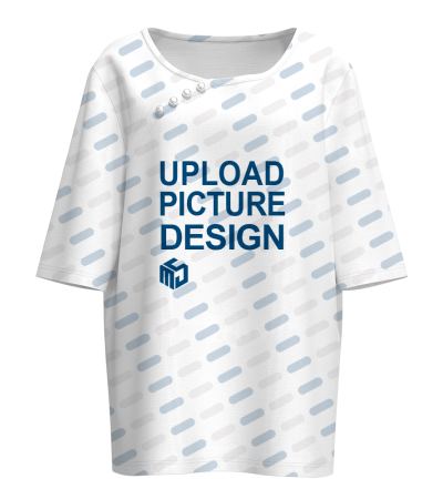 女士圆领带4粒装饰扣短袖-LTW20436X - 竹节麻-120g/S