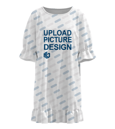 女士圆领荷叶袖长裙-OFX009 - 仿麻皱竹节-170g/S