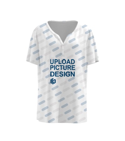 女士V领门襟3粒扣子短袖T恤-LTW20521X - 仿棉-180g/S