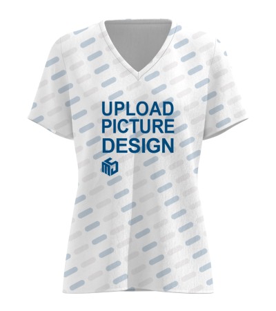 女士仿棉V领短袖上衣-P20059 - 仿棉-180g/S