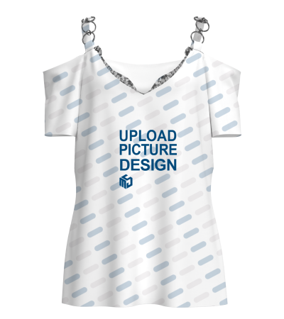 女士露肩吊带带肩带扣V领带蕾丝花边短袖T恤-LTW20357X - 仿棉-180g/S