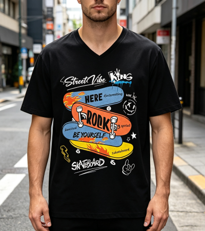 男士V领短袖T恤-TF005 - 鸟眼布-150g/S