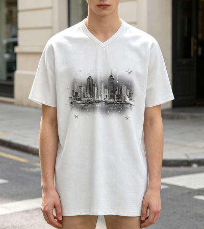欧美码男女款V领T恤-XH003 - 仿棉-180g/S