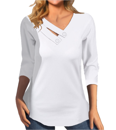 女仿棉V领长袖T恤LTW20671 - 仿棉-200g/S