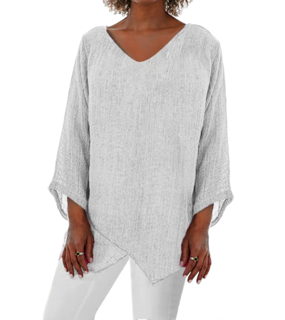  女衬衫数码印仿棉V领不规则下摆LTW20139 - 竹节麻-120g/S