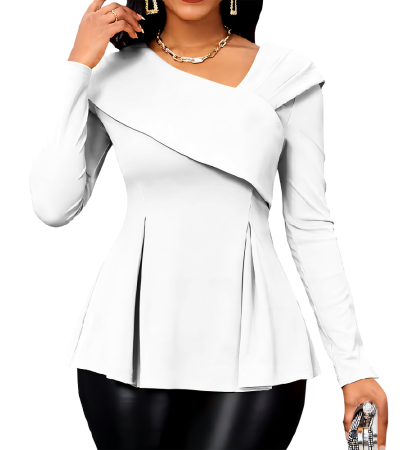 女仿棉V领长袖上衣LTW20689 - 仿棉-200g/S