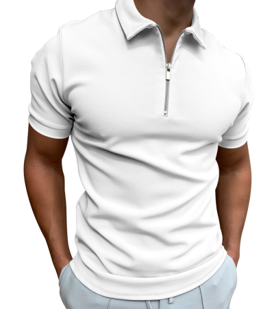 XBH0001-polo短袖带门襟拉链衫 - 鸟眼布-110g/S