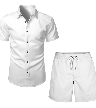 男四面弹翻领短袖衬衫+短裤LTM100299 - 四面弹-120g/S