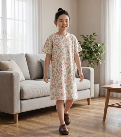 圆领女童短袖睡裙无袋无袖口无脚口-XHY060 - 仿棉-180g/2-3T