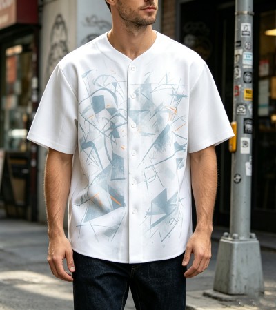 欧美码-男士带纽扣短袖棒球服-A0088X - 珠花布-180g/S