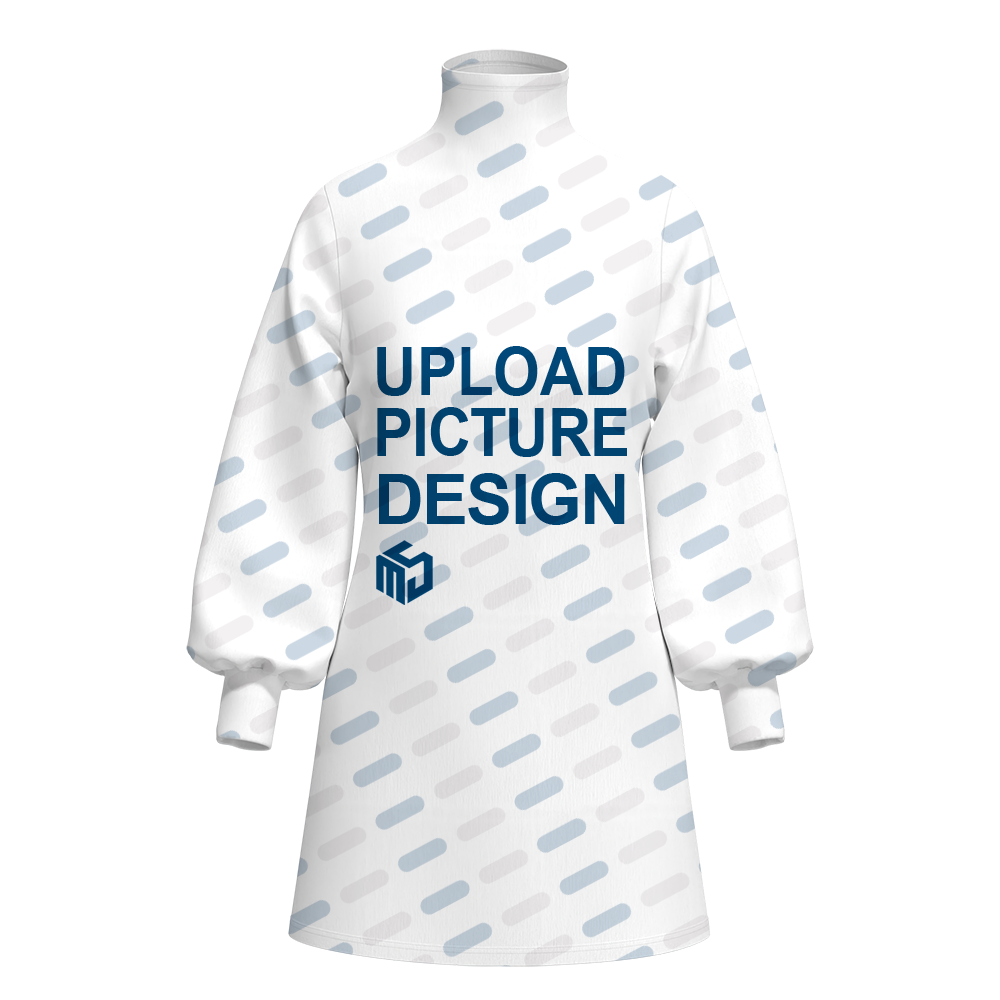 All Over Print Women's High Stacked Collar Long Sleeve Casual Dress