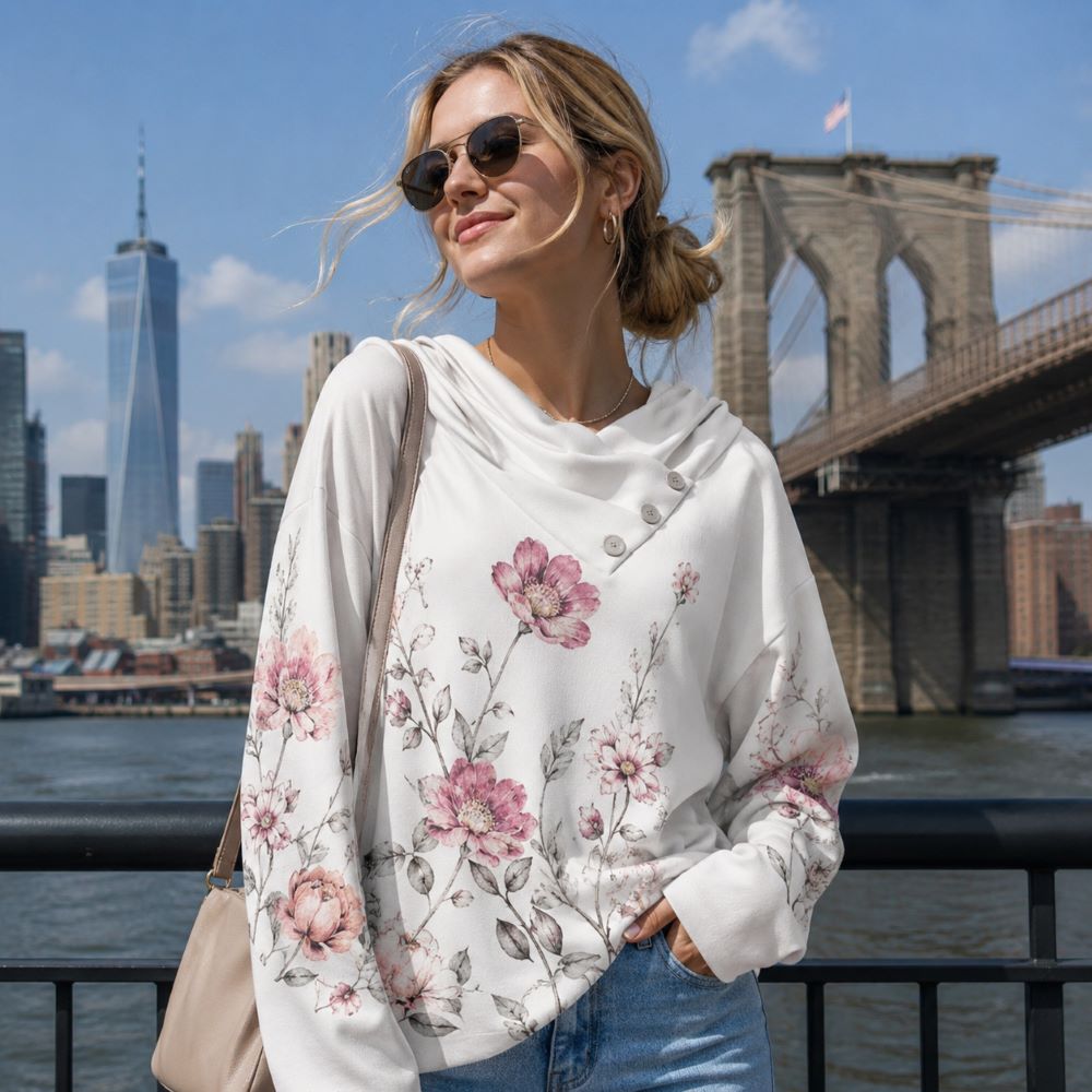 Custom Women's V-neck off-the-shoulder long-sleeved top
