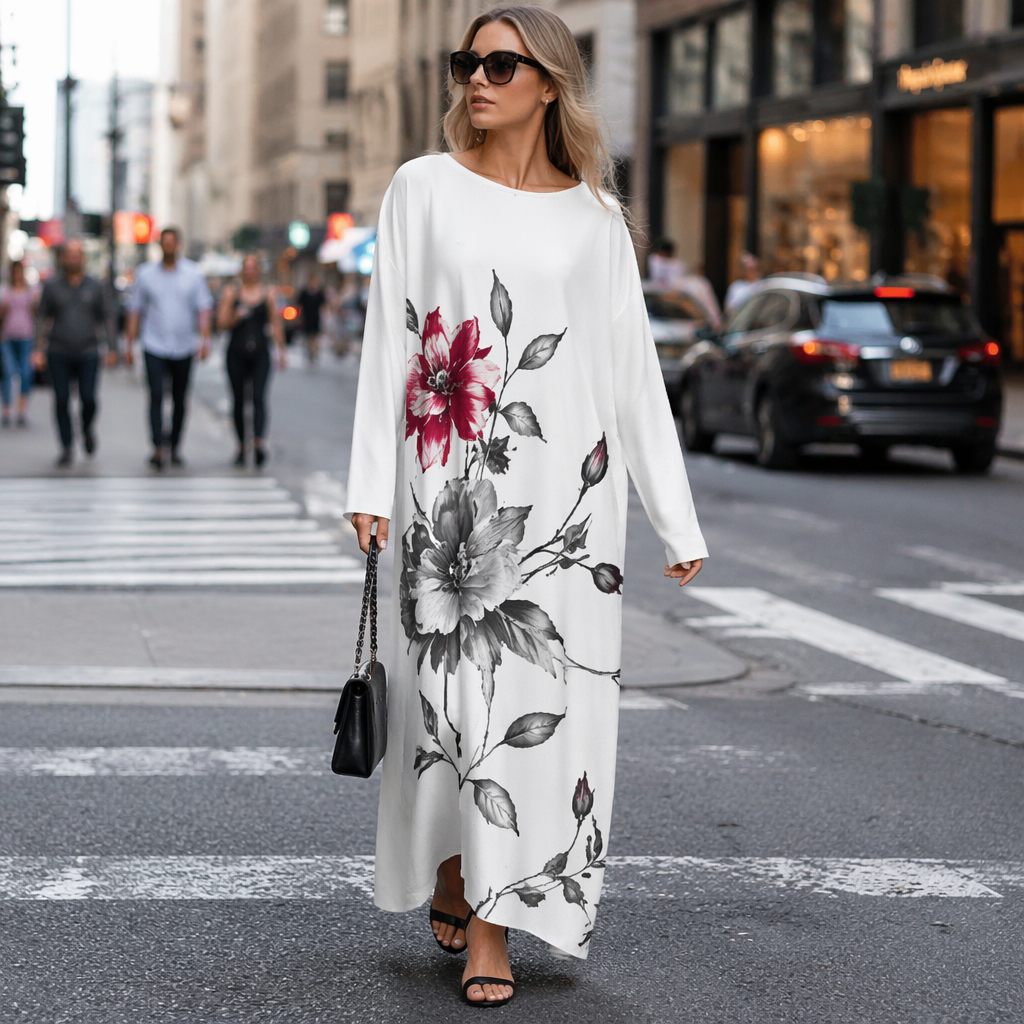 Custom Women's round neck long sleeved Maxi dress