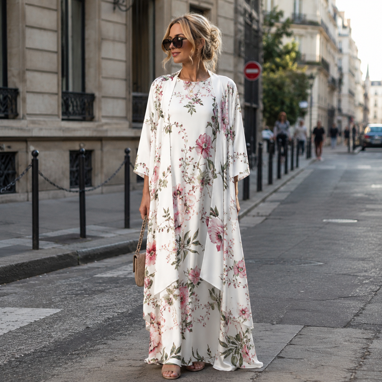 Custom Women's Two-Piece Set: Irregular Texture Long Dress Coat & Cotton-Like Inner Dress
