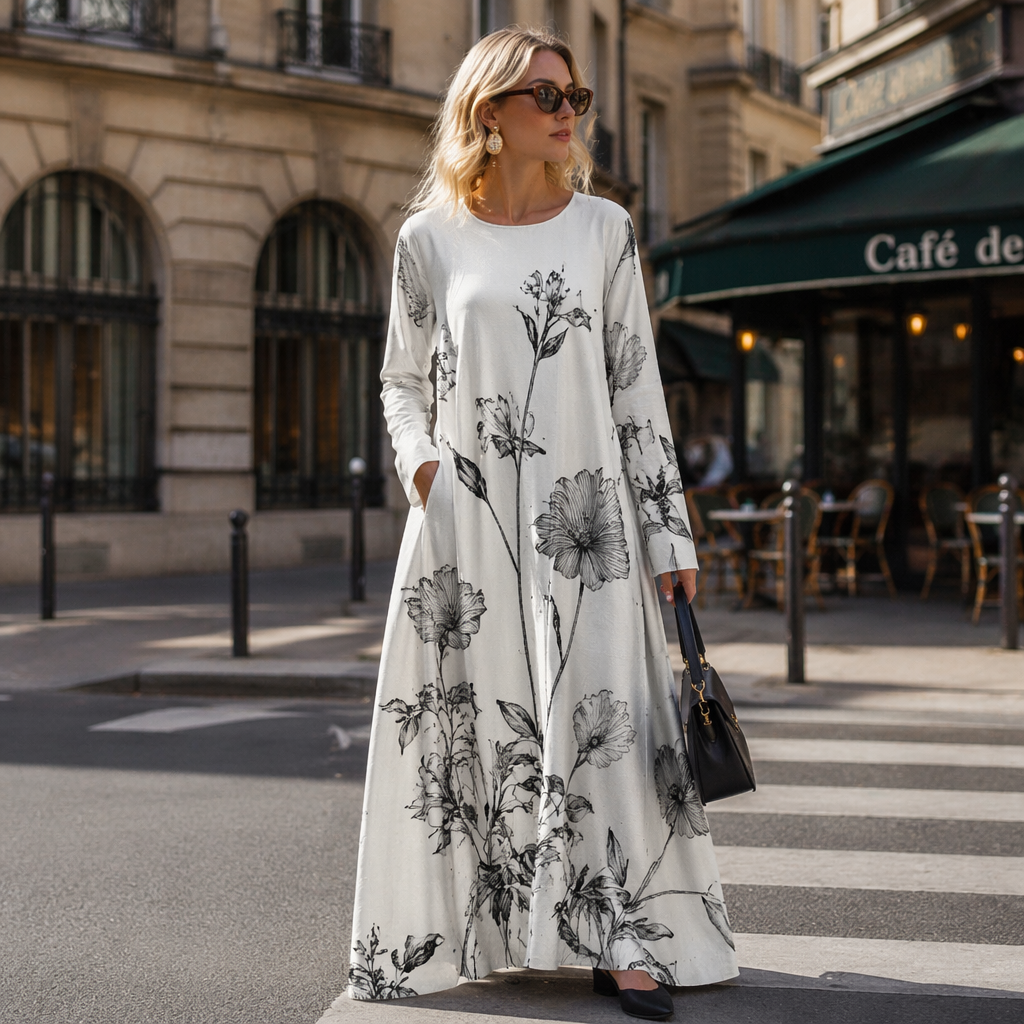 Custom Women's Long Sleeve Maxi Dress with Pockets