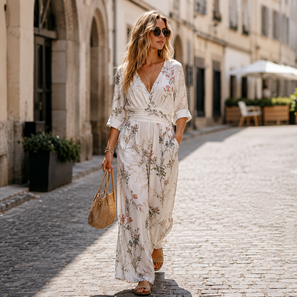 Custom Women's V-Neck Waist-Tied Jumpsuit Set