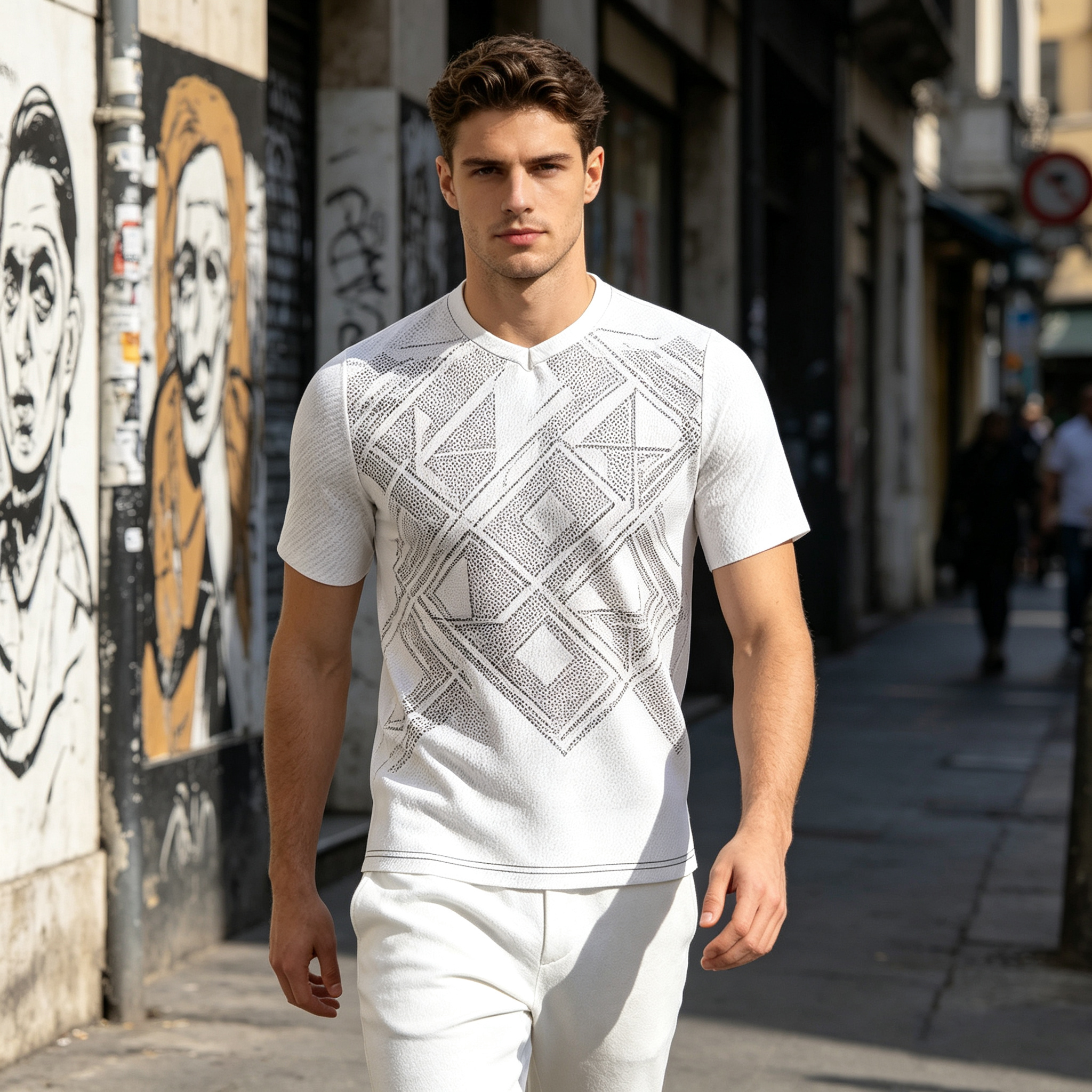 Custom Men's V-neck short sleeved T-shirt