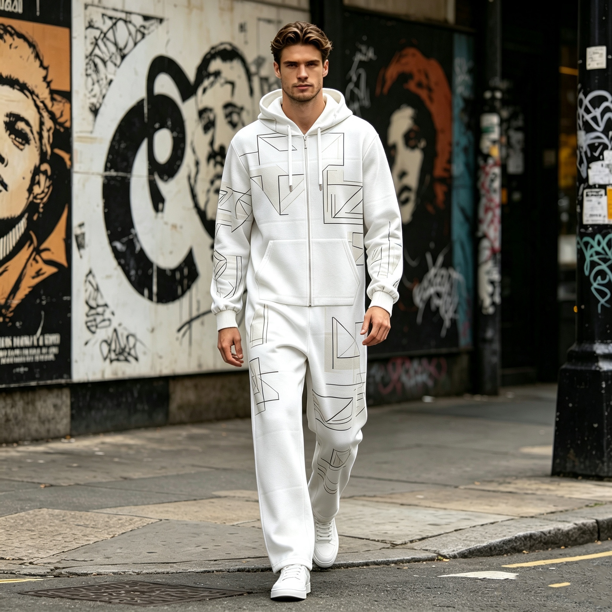 Custom Men's Zip-Up Hooded Long Sleeve Jumpsuit With Pockets
