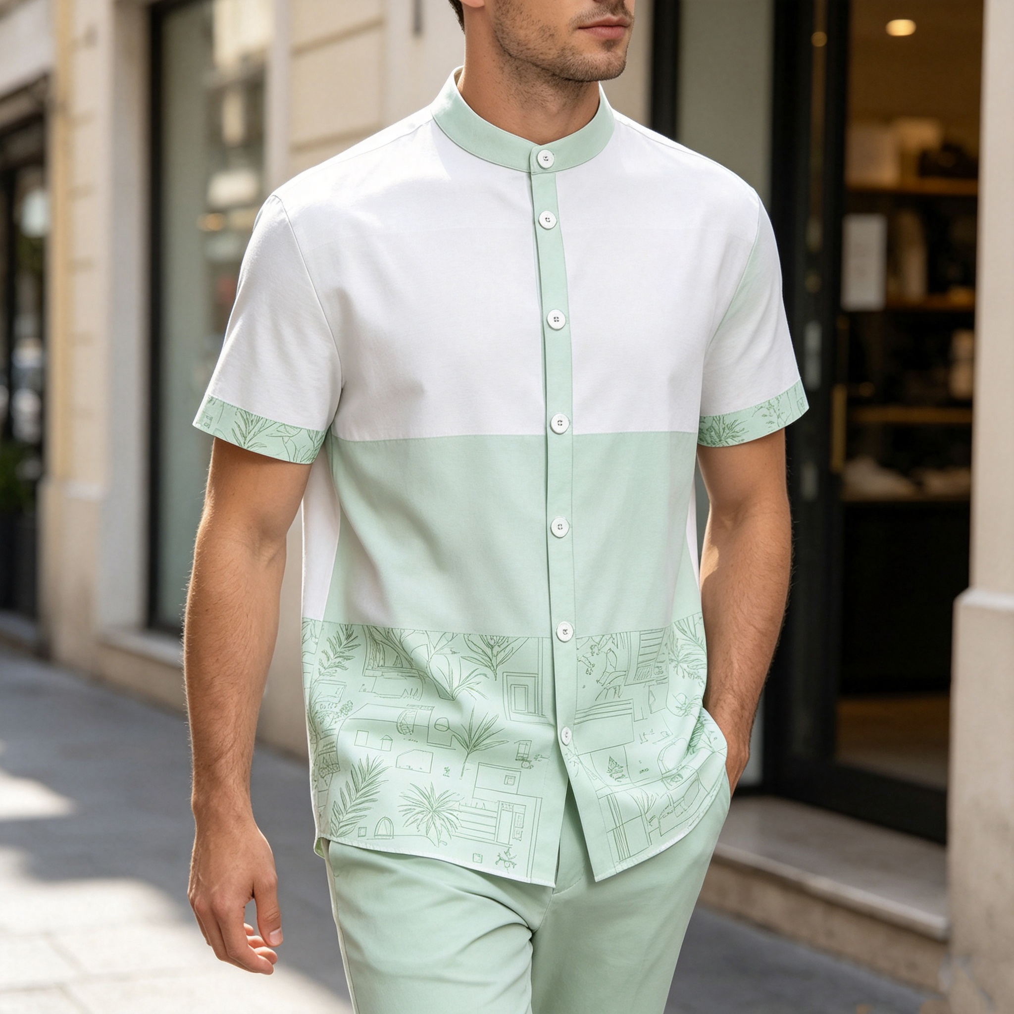 Custom Men's Short Sleeved Stand Sp collar Shirt