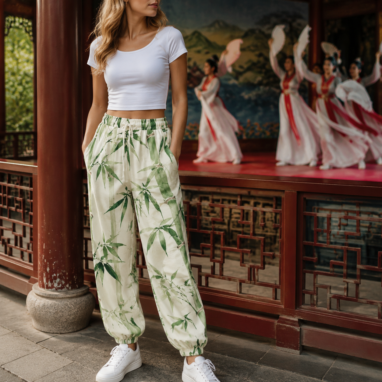 Custom Women's loose fitting pants with side pockets and leg ties